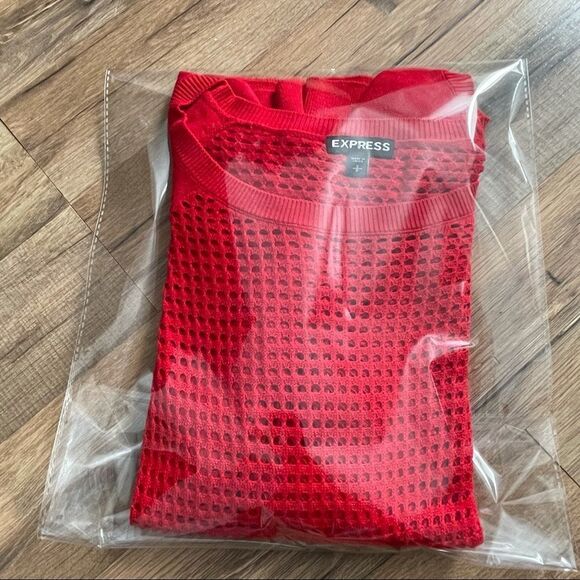 EXPRESS Red Open Knit Mesh Long Sleeves SMALL - Picture 13 of 13